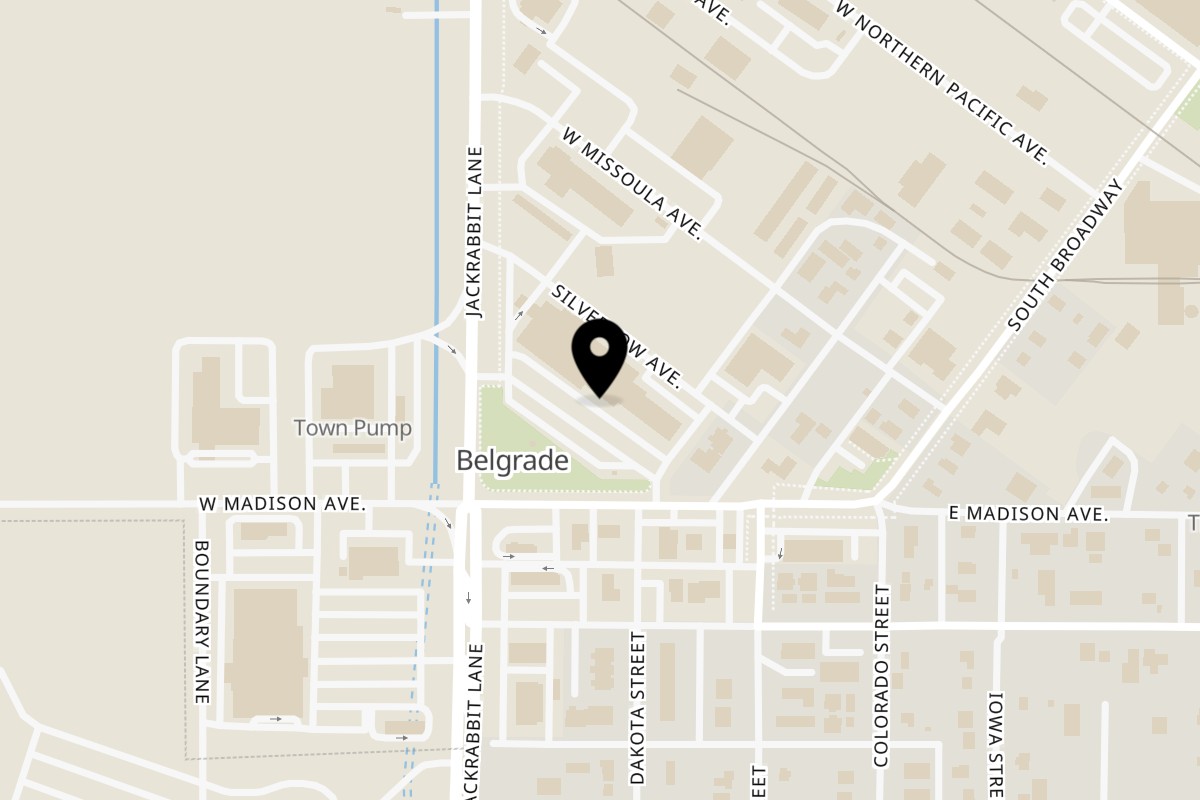 Map showing the location of Rice Thai Cuisine Belgrade on 203 W Madison Ave b1 in Belgrade