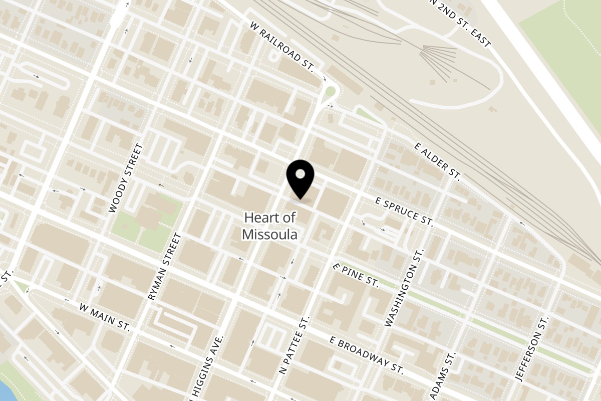 Map showing the location of Rice Thai Cuisine Downtown Missoula on 424 N Higgins Ave in Missoula